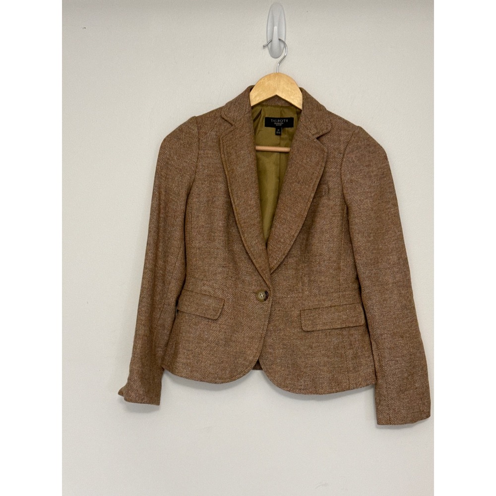 Talbots Herringbone Wool Blend Blazer Womens 2P Career Timeless Quiet Luxury